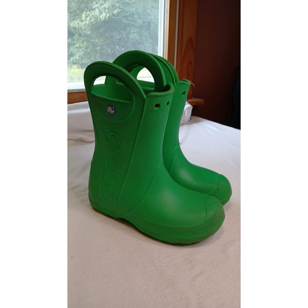 Crocs Handle It Rain Boots Boys Green Waterproof Pull On Shoes Size J3 12803